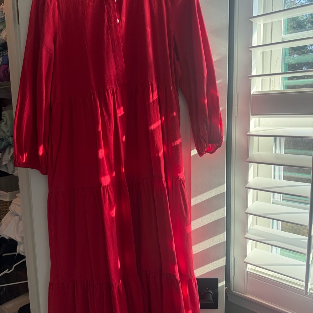 Tuckernuck Pomander Place Vibrant Red Long Sleeve Shirt Dress - Picture 4 of 5